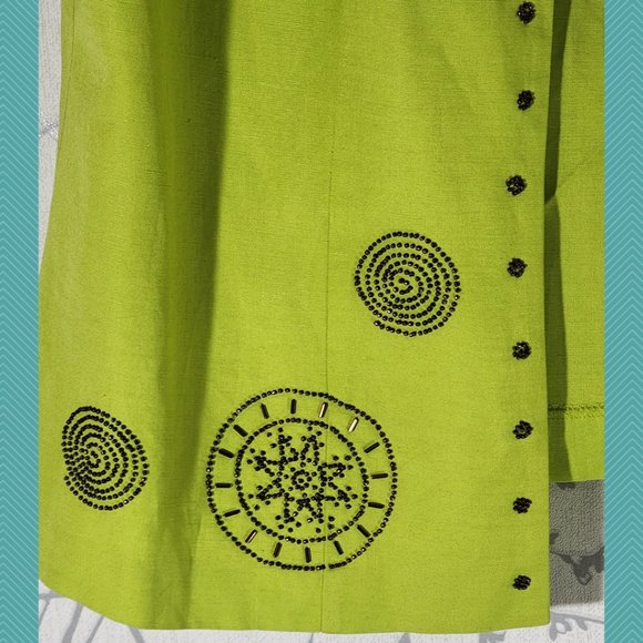 Jessica Howard VTG Highlighter Green Linen Blend Beaded Jacket - Picture 2 of 5